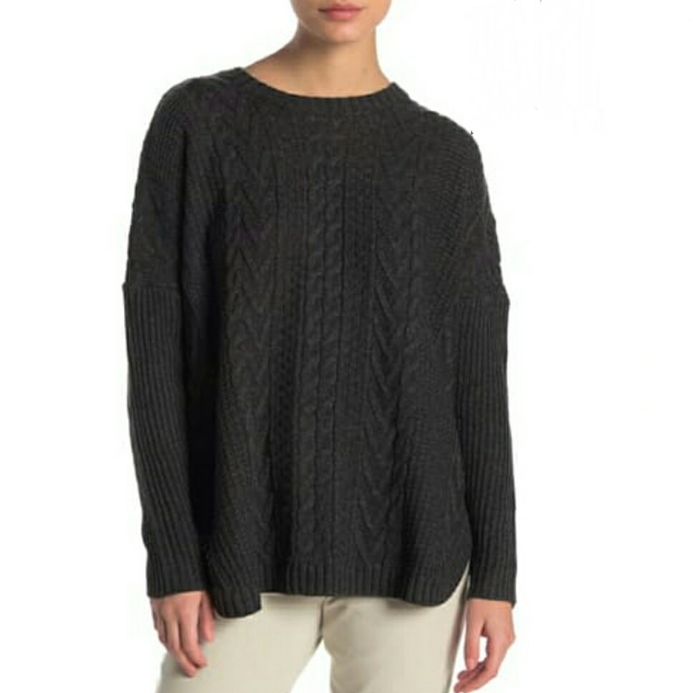 Joseph‎ A. Oversized Cable Knit Sweater in Charcoal heather - Size XS